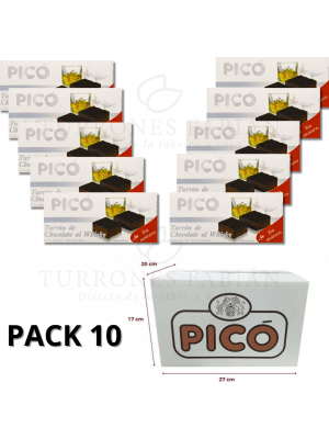 CAJA DE 10 UNIDADES DE TURRON DE CHOCOLATE AL WHISKY PICO 200GRS