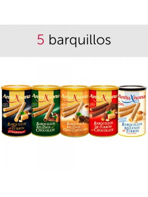 Pack de 5 barquillos de turrón, chocolate y crema de cappuccino