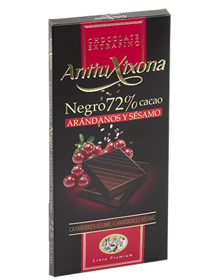 Chocolate Negro 72% con Arándanos y Sésamo Antiu Xixona Premium