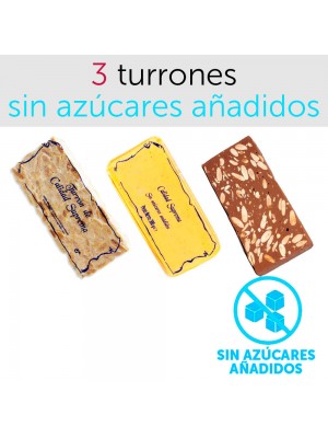 Pack 3 turrones sin azúcares añadidos duro blando chocolate con almendras