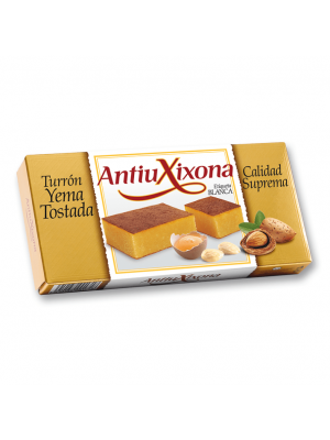 Caja de 12 unidades de Turrón de Yema Tostada 200g Antiu Xixona etiqueta blanca