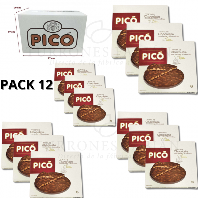 CAJA DE 12 UNIDADES DE TORTAS DE TURRON DE CHOCOLATE Y ALMENDRAS PICO