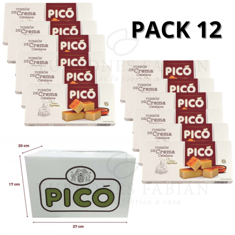 CAJA DE 12 UNIDADES DE TURRON DE CREMA CATALANA PICO 200 GRS