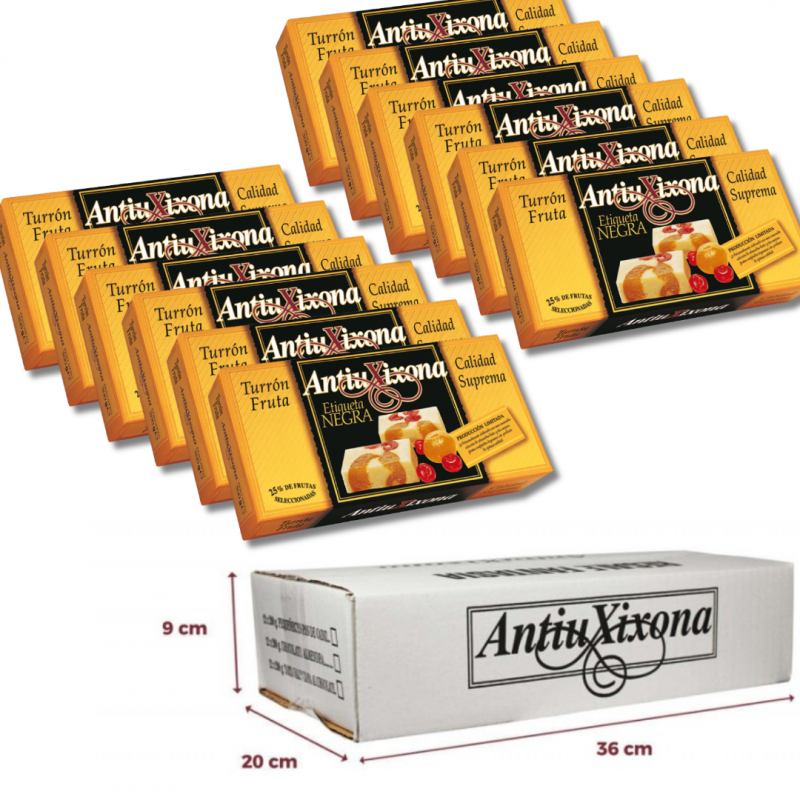 CAJA DE 12 UNIDADES DE TURRON DE FRUTA ANTIUXIXONA ETIQ NEGRA 200G 