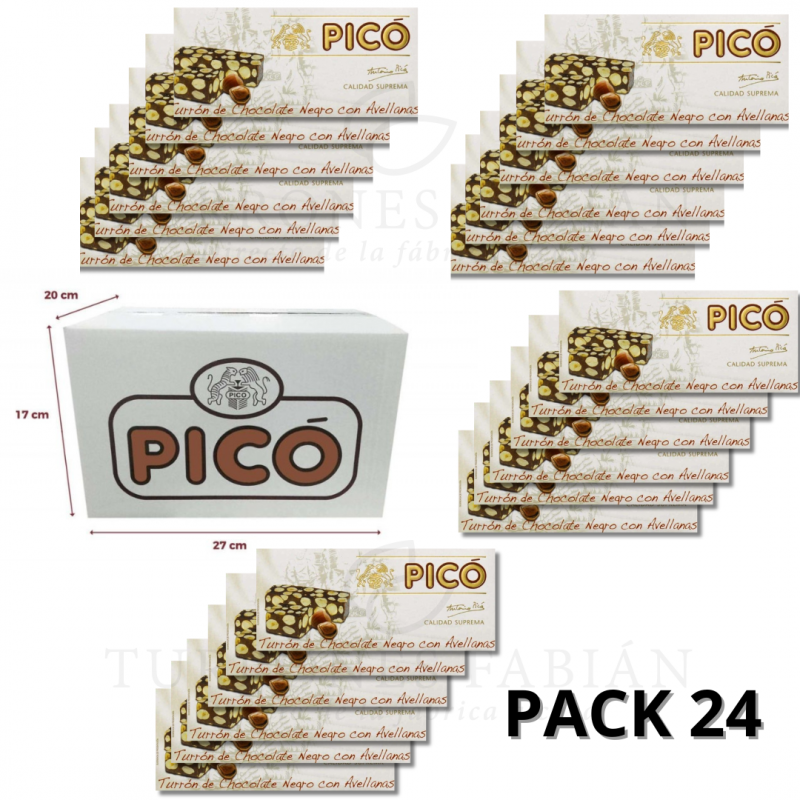 CAJA DE 24 UNID DE TURRON DE CHOCOLATE Y AVELLANAS PICO 