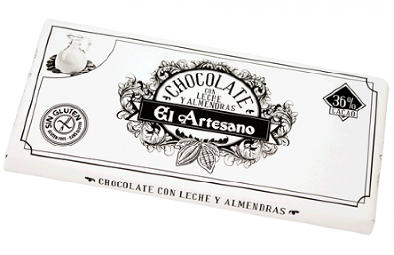 Chocolate con leche y almendras al 36% de la marca El Artesano formato 150 grs
