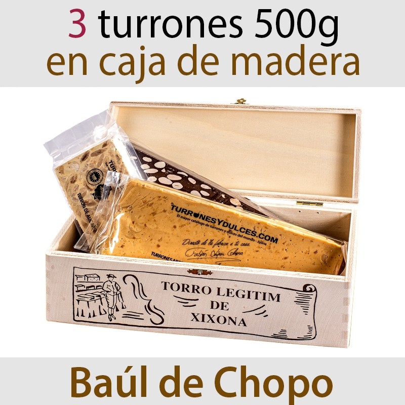 Lote de 3 Turrones en Baúl de Madera Barra Catalana