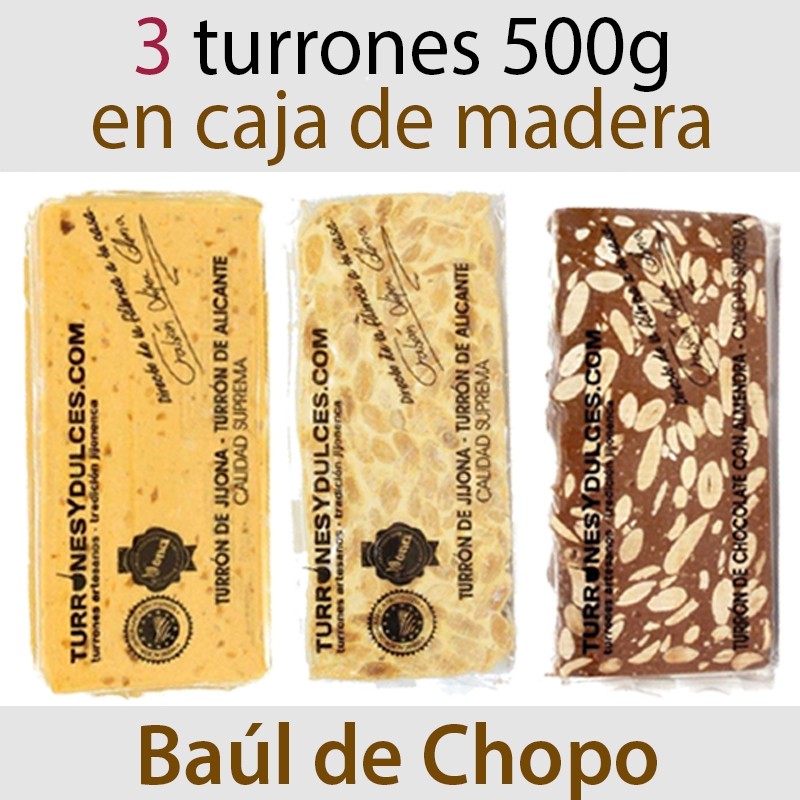 Lote de 3 Turrones en Caja de Madera 500 gramos