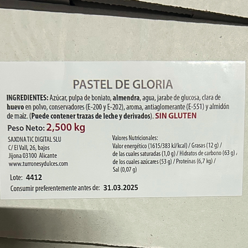INGREDIENTES Y TABLA NUTRICIONAL