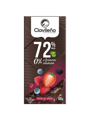 Chocolate Negro 70% Cacao con Frutas del Bosque sin Azúcares Añadidos 100g - El Clavileño