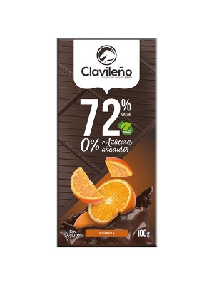 Chocolate Negro 70% Cacao con Naranja sin Azúcares Añadidos 100g - El Clavileño