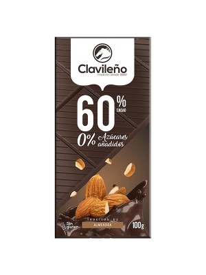 Chocolate Negro 60% Cacao con Almendras sin Azúcares Añadidos 100g - El Clavileño