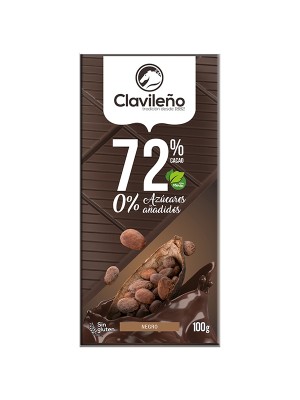 Chocolate Negro 72% Cacao sin Azúcares Añadidos 100g - El Clavileño