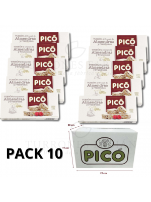 CAJA DE 10 UNIDADES DE TURRON AL CONCANT DE ALMENDRA Y FRAMBUESA PICO 200GRS