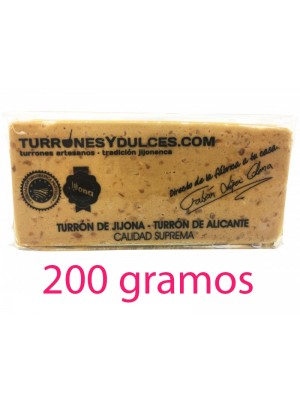 Turrón Jijona Artesano formato 200 gramos - tableta blanda protegida por la Denominación de Origen