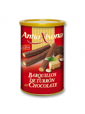Caja de 12 latas de Barquillos de Turrón al Chocolate Antiu Xixona