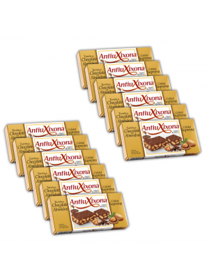 Caja de 12 unidades de Turrón de Chocolate con Almendras Antiu Xixona etiqueta blanca 200gr