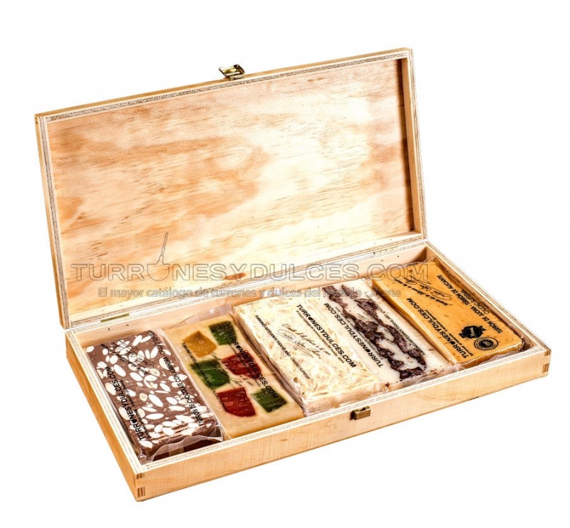 Caja Madera con Tapa para 5 Turrones