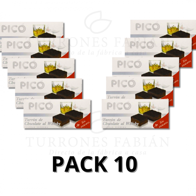 10 UNIDADES DE TURRON DE CHOCOLATE AL WHISKY PICO 200GRS