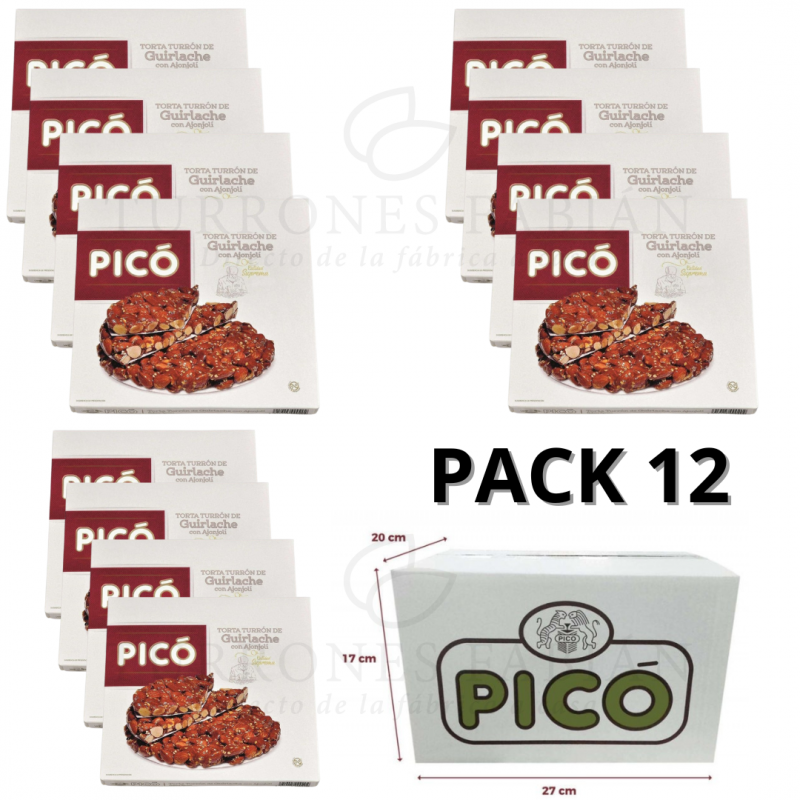 CAJA DE 12 UNIDADES DE TORTAS DE TURRON DE GUIRLACHE PICO 150 GRS