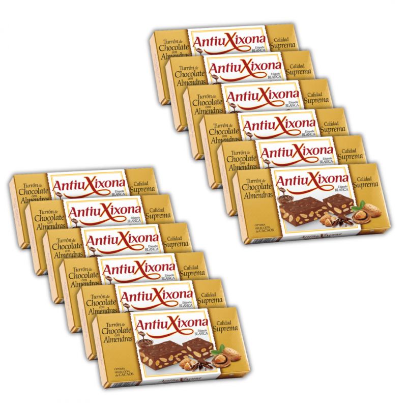 12 UNIDADES TURRÓN DE CHOCOLATE CON ALMENDRAS ANTIUXIXONA 200G