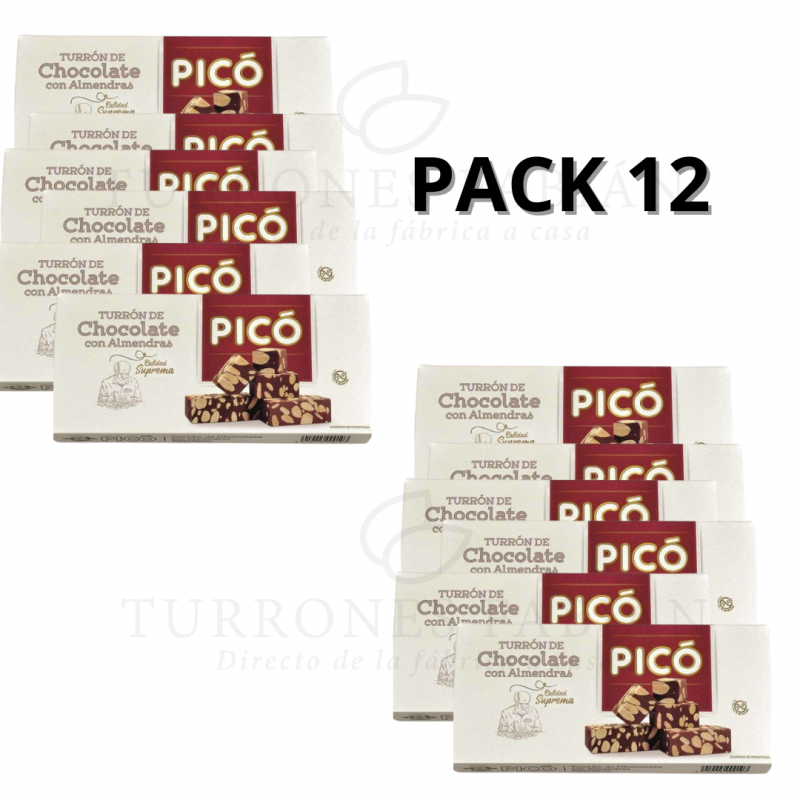 12 UNIDADES DE TURRON DE CHOCOLATE CON ALMENDRAS PICO 200 GRS