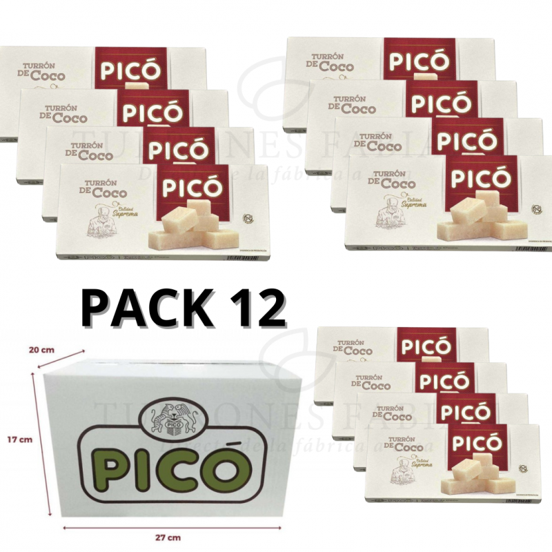 CAJA DE 12 UNIDADES DE TURRON DE COCO PICO 200 GRS