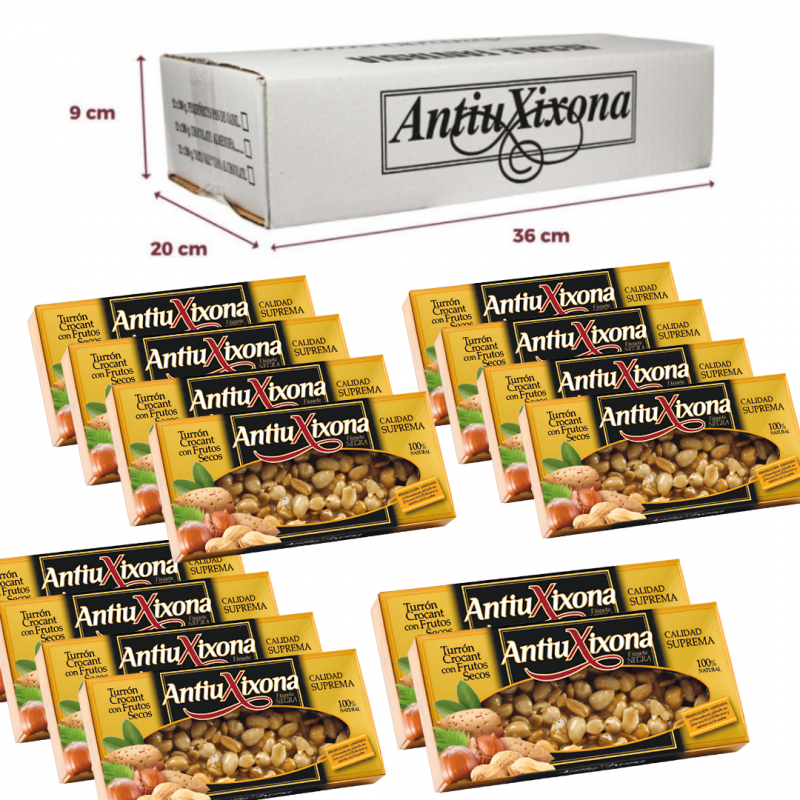 CAJA DE 14 UNIDADES DE TURRON CROCANT FRUT SEC ANTIUXIXONA ETIQ NEGRA 150G 