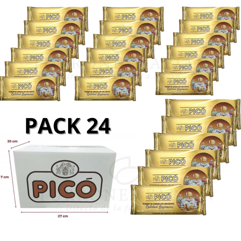 CAJA DE 24 UNIADES DE TURRON DE CHOCOLATE CRUJIENTE PICO 200 GRS