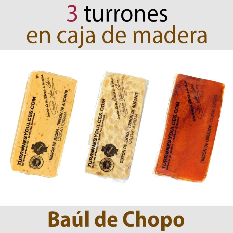 Lote de 3 Turrones en Baúl de Madera