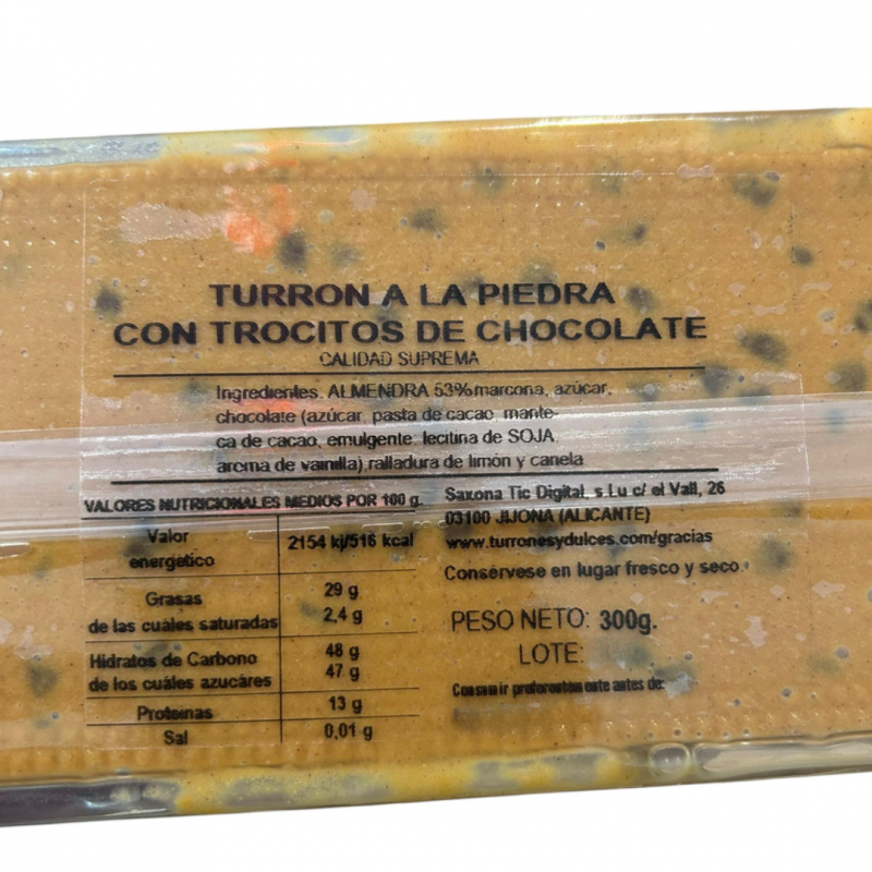 Turron a la piedra con trozos de chocolate - ingredientes