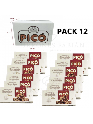 CAJA DE 12 UNIDADES DE TURRON DE CHOCOLATE CON ALMENDRAS PICO 250GRS