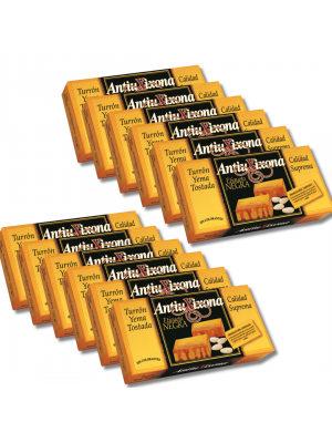 Caja de 12 unidades de Turrón de Yema Tostada Antiu Xixona Etiqueta Negra 200g
