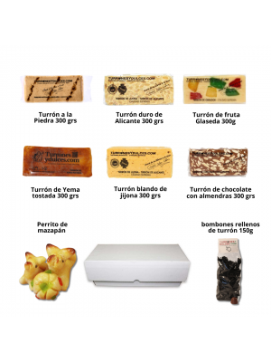 Lot artisanal de Jijona. Pack cadeau de nougats artisanaux, de confiseries et de pâte d'amande .