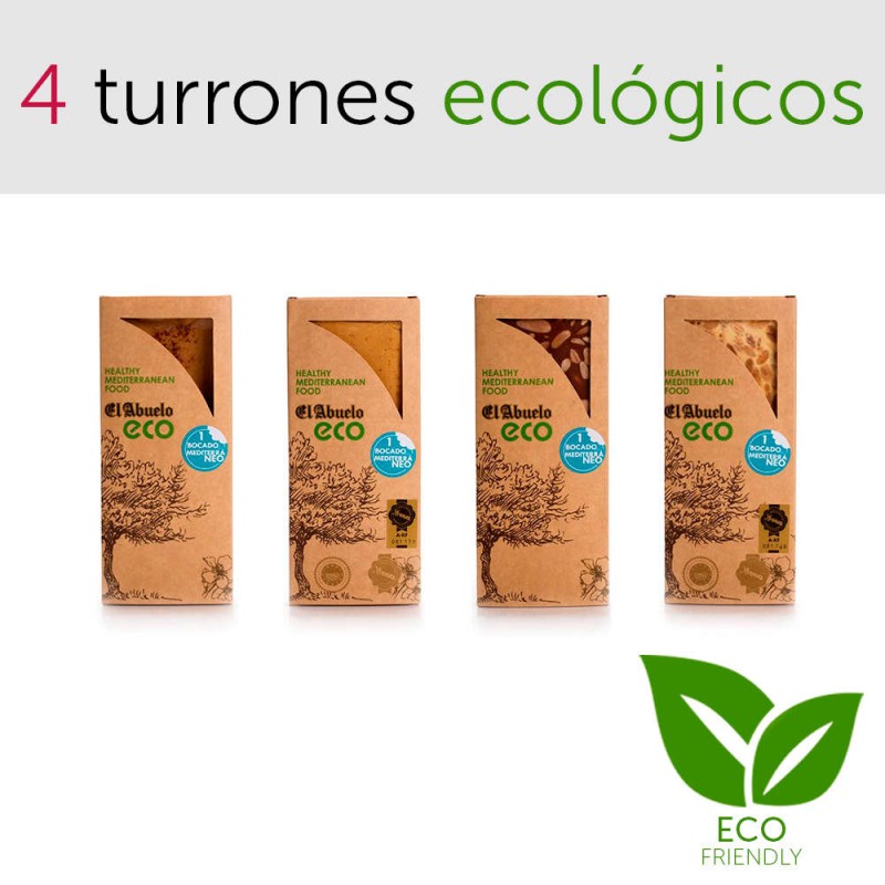 Pack 4 turrones ecológicos Jijona Alicante piedra chocolate con almendras