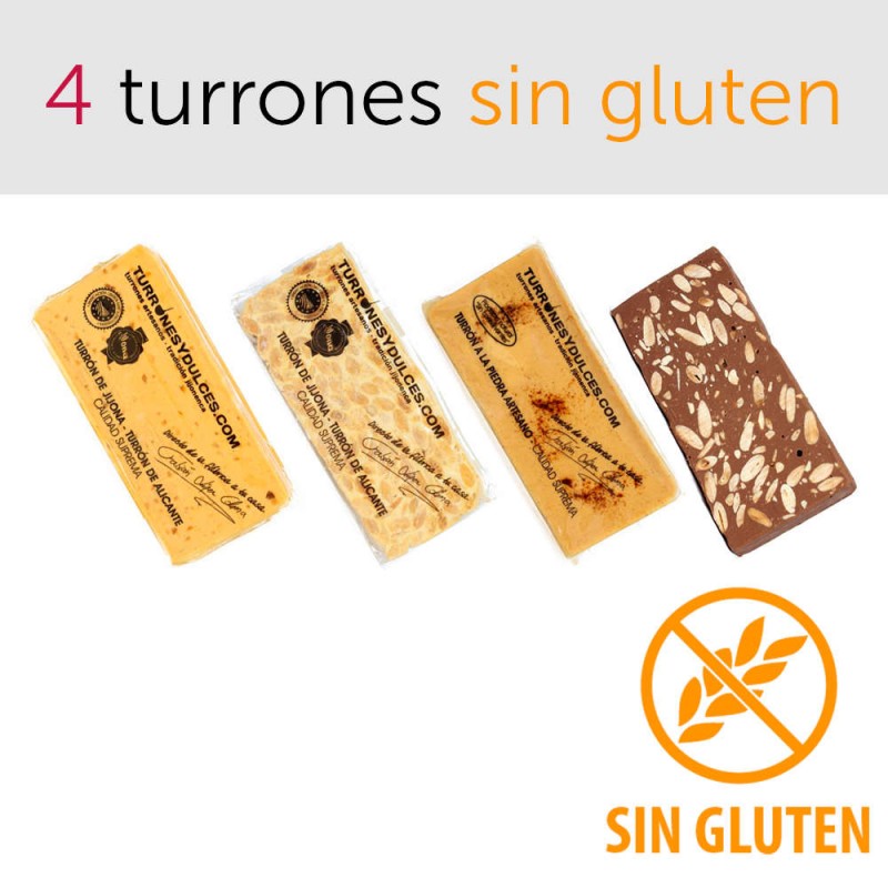 Pack 4 turrones sin gluten Alicante Jijona piedra chocolate con almendras