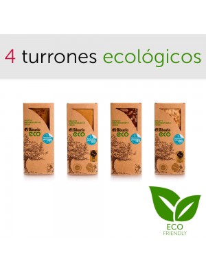 Pack 4 turrones ecológicos Jijona Alicante piedra chocolate con almendras