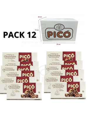 CAJA DE 12 UNIDADES DE TURRON DE CHOCOLATE CON ALMENDRAS PICO 200 GRS
