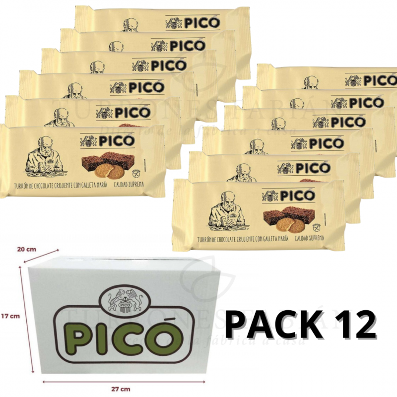 CAJA DE 12 UNIDADES DE TURRON DE CHOCOLATE CRUJIENTE PICO GALL MARIA 200 GRS