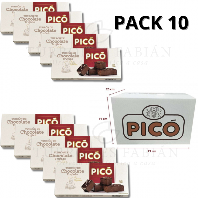 CAJA DE 10 UNIDADES DE TURRON DE CHOCOLATE TRUFADO PICO 200 GRS