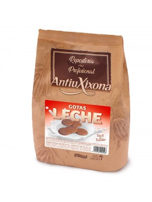 Gotas o pepitas de Chocolate con Leche, bolsa de 1 KG. Cobertura para fundir o cocinar. Antiu Xixona