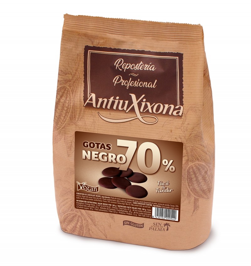 Monedas de Chocolate Negro 72% cacao 1KG - Antiu Xixona
