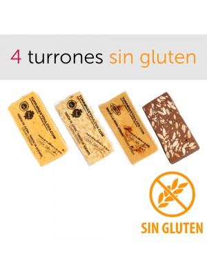 Pack 4 turrones sin gluten Alicante Jijona piedra chocolate con almendras