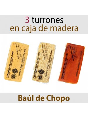 Lote de 3 Turrones Artesanos en Baúl de Chopo (Jijona, Alicante, Yema Tostada)
