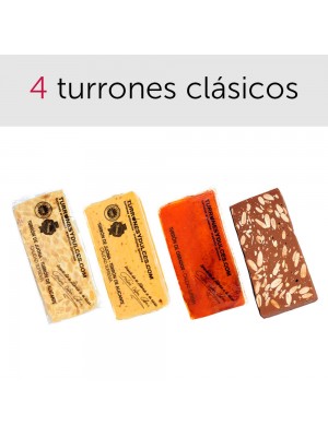 Pack de torrons clàssics: Xixona (bla), Alacant (dur), Gemma Torrada i torró de Xocolate amb Ametles (amb llet o pur)