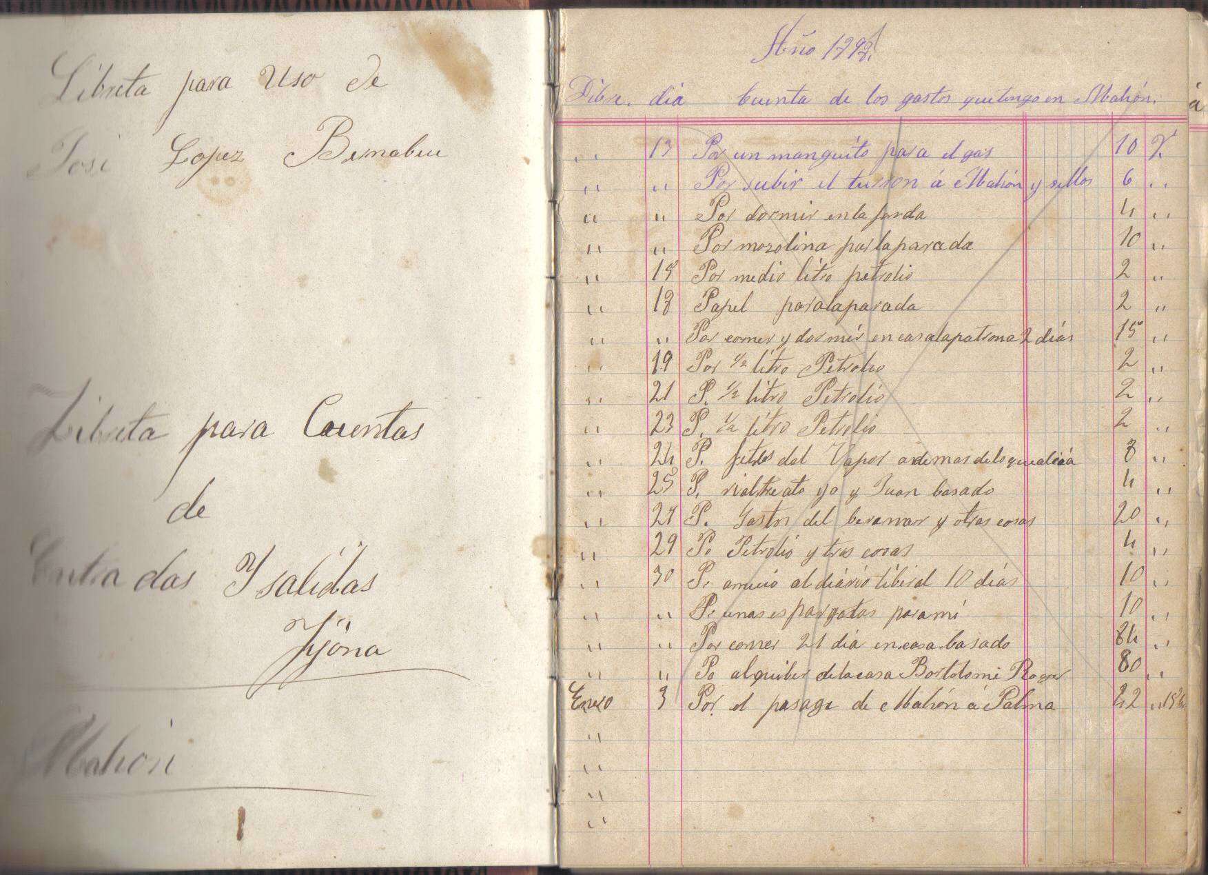 Libreta de 1898 de un turronero